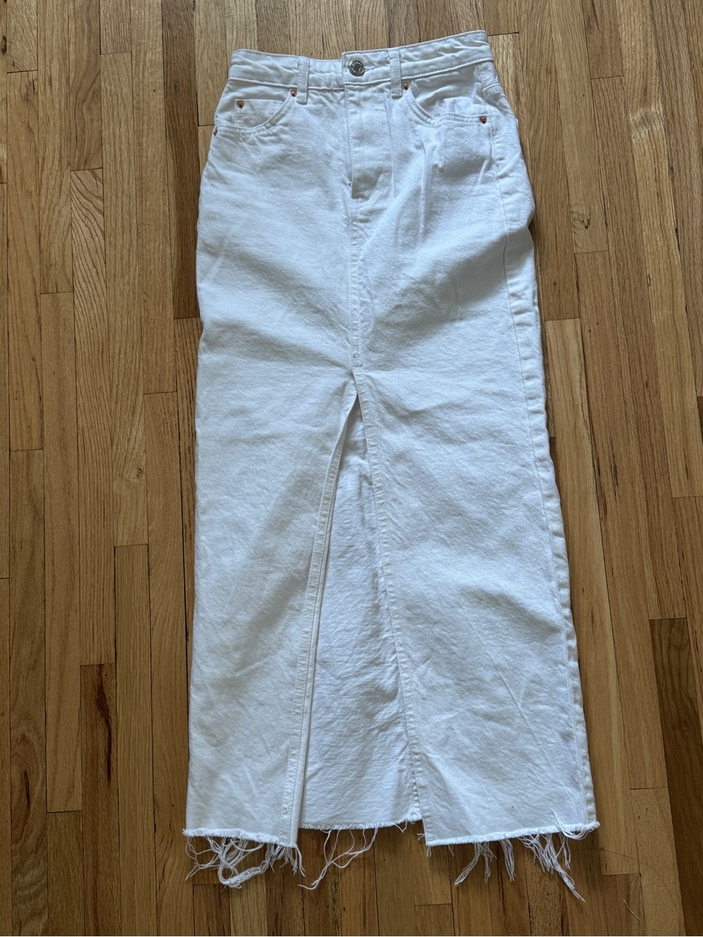 stradivius front slit midi denim skirt white